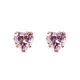 Heart Stud Earrings Simulated Cubic Zirconia 925 Sterling Silver (4mm-8mm)