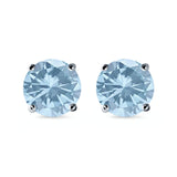 Stud Earrings Round Simulated Cubic Zirconia 925 Sterling Silver (3mm-12mm)