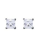 Halo Stud Earrings Princess Cut Simulated Cubic Zirconia 925 Sterling Silver (4mm-10mm)