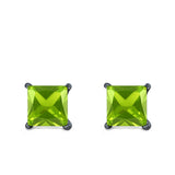 Halo Stud Earrings Princess Cut Simulated Cubic Zirconia 925 Sterling Silver (4mm-10mm)