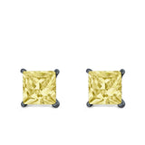 Halo Stud Earrings Princess Cut Simulated Cubic Zirconia 925 Sterling Silver (4mm-10mm)