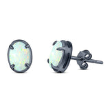 Art Deco Oval Stud Earring Created Opal Solid 925 Sterling Silver (8mm)