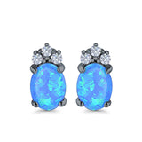 Oval Stud Earrings Created Opal Simulated CZ 925 Sterling Silver(12mm)