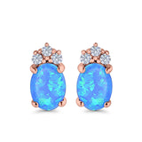 Oval Stud Earrings Created Opal Simulated CZ 925 Sterling Silver(12mm)