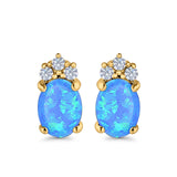 Oval Stud Earrings Created Opal Simulated CZ 925 Sterling Silver(12mm)