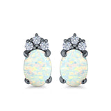 Oval Stud Earrings Created Opal Simulated CZ 925 Sterling Silver(12mm)
