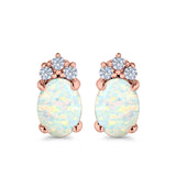 Oval Stud Earrings Created Opal Simulated CZ 925 Sterling Silver(12mm)