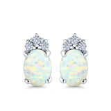 Oval Stud Earrings Created Opal Simulated CZ 925 Sterling Silver(12mm)