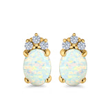Oval Stud Earrings Created Opal Simulated CZ 925 Sterling Silver(12mm)