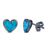Heart Stud Earring Created Opal Solid 925 Sterling Silver (8mm)