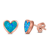 Heart Stud Earring Created Opal Solid 925 Sterling Silver (8mm)