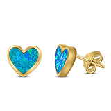 Heart Stud Earring Created Opal Solid 925 Sterling Silver (8mm)