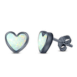 Heart Stud Earring Created Opal Solid 925 Sterling Silver (8mm)