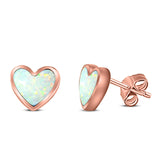 Heart Stud Earring Created Opal Solid 925 Sterling Silver (8mm)