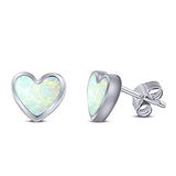 Heart Stud Earring Created Opal Solid 925 Sterling Silver (8mm)