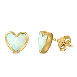 Heart Stud Earring Created Opal Solid 925 Sterling Silver (8mm)