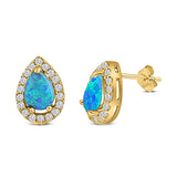 Halo Teardrop Bridal Pear Stud Earring Created Opal Solid 925 Sterling Silver (13mm)