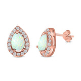 Halo Teardrop Bridal Pear Stud Earring Created Opal Solid 925 Sterling Silver (13mm)