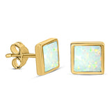 Princess Stud Earring Created Opal Solid 925 Sterling Silver (8mm)