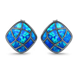 Solitaire Stud Earring Cushion Shape Lab Created Opal 925 Sterling Silver (13mm)