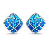 Solitaire Stud Earring Cushion Shape Lab Created Opal 925 Sterling Silver (13mm)