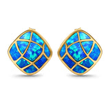 Solitaire Stud Earring Cushion Shape Lab Created Opal 925 Sterling Silver (13mm)