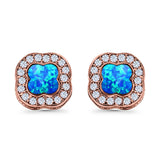 Halo Stud Earring Lab Created Opal Simulated CZ 925 Sterling Silver (11mm)