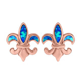 Fleur de lis Stud Earring Lab Created Opal 925 Sterling Silver (16mm)