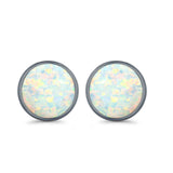 Stud Earrings Lab Created Opal 925 Sterling Silver (14mm)