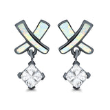 X CrissCross Stud Earrings Created Opal Simulated Amethyst CZ 925 Sterling Silver (20mm)