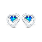 Heart Stud Earrings Lab Created Opal 925 Sterling Silver (11mm)