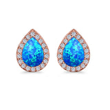 Halo Pear Stud Earrings Lab Created Opal Simulated CZ 925 Sterling Silver (11mm)
