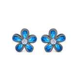 Flower Stud Earrings Lab Created Opal Simulated CZ 925 Sterling Silver (7mm)