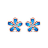 Flower Stud Earrings Lab Created Opal Simulated CZ 925 Sterling Silver (7mm)