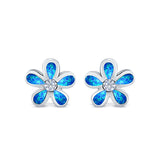 Flower Stud Earrings Lab Created Opal Simulated CZ 925 Sterling Silver (7mm)