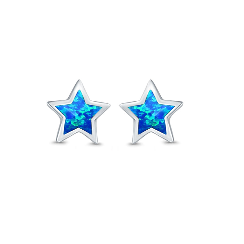 Stud Earrings Lab Created Opal 925 Sterling Silver (5mm)