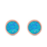 Bezel Round Stud Earrings Created Opal 925 Sterling Silver (10mm)