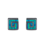 Square Spiral Swirl Stud Earrings Created Opal 925 Sterling Silver (7mm)