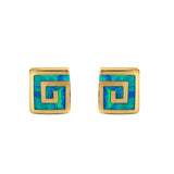 Square Spiral Swirl Stud Earrings Created Opal 925 Sterling Silver (7mm)