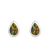 Teardrop Bezel Solitaire Pear Stud Earrings Lab Created Opal 925 Sterling Silver (7mm)