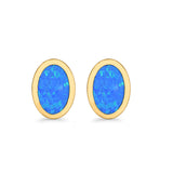 Oval Stud Earrings Lab Created Opal 925 Sterling Silver (7mm)