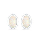 Oval Stud Earrings Lab Created Opal 925 Sterling Silver (7mm)