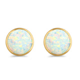 Half Ball Round Stud Earrings Lab Created Opal 925 Sterling Silver (12mm)