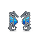 Seahorse Stud Earrings Lab Created Opal Simulated CZ 925 Sterling Silver (13mm)