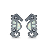 Seahorse Stud Earrings Lab Created Opal Simulated CZ 925 Sterling Silver (13mm)