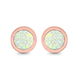 Round Stud Earrings Lab Created Opal 925 Sterling Silver (7mm)