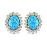 Halo Oval Stud Earrings Lab Created Opal Simulated CZ 925 Sterling Silver (13mm)
