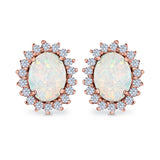 Halo Oval Stud Earrings Lab Created Opal Simulated CZ 925 Sterling Silver (13mm)