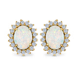 Halo Oval Stud Earrings Lab Created Opal Simulated CZ 925 Sterling Silver (13mm)