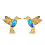 Hummingbird Stud Earrings Lab Created Opal 925 Sterling Silver (15mm)
